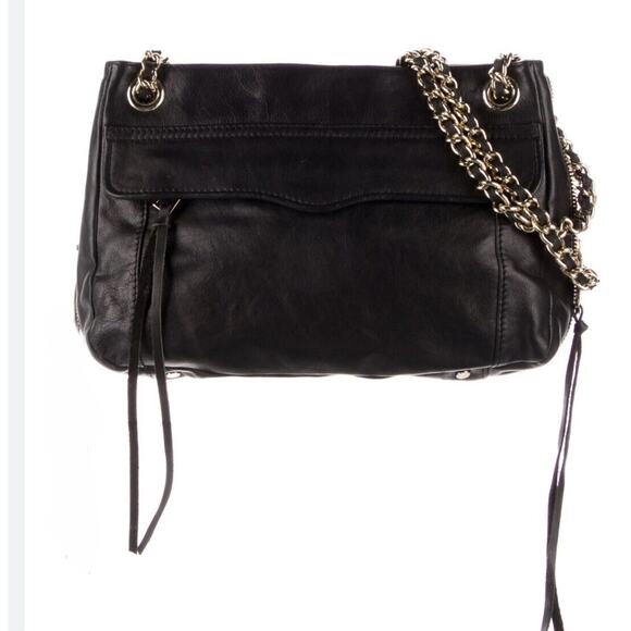 Rebecca Minkoff Black Leather Shoulder Bag Purse with Gold Hardware Chain Strap - Picture 2 of 16